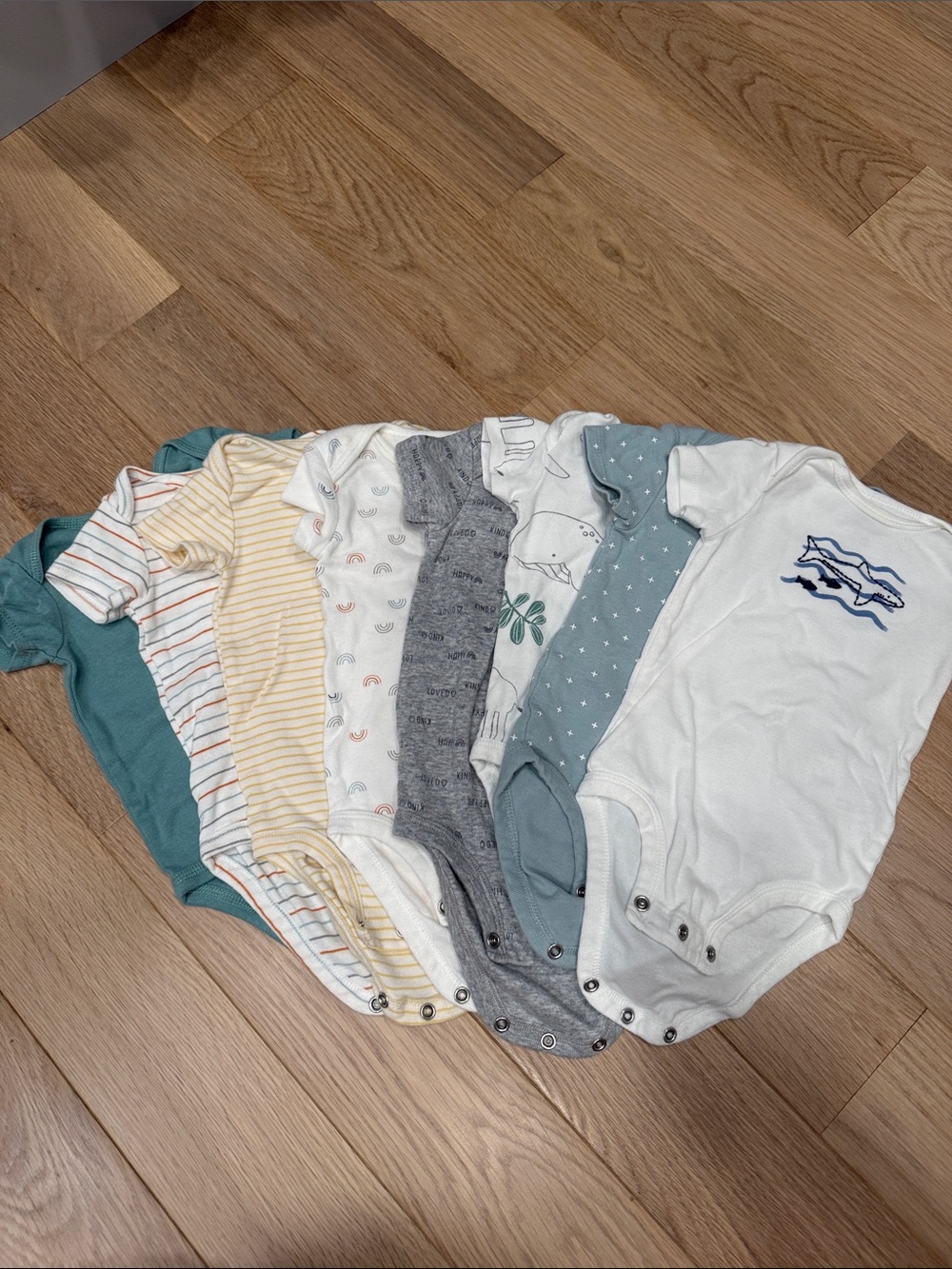 Lot of 8 Baby One-Piece Bodysuit Set in Blue, Gray, White and Pastels